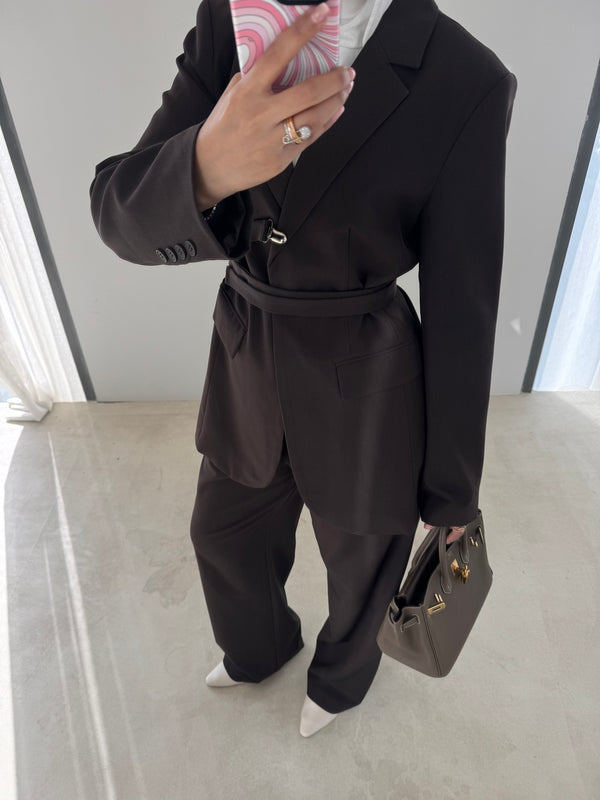2-Piece Buttonless Belted Blazer Set