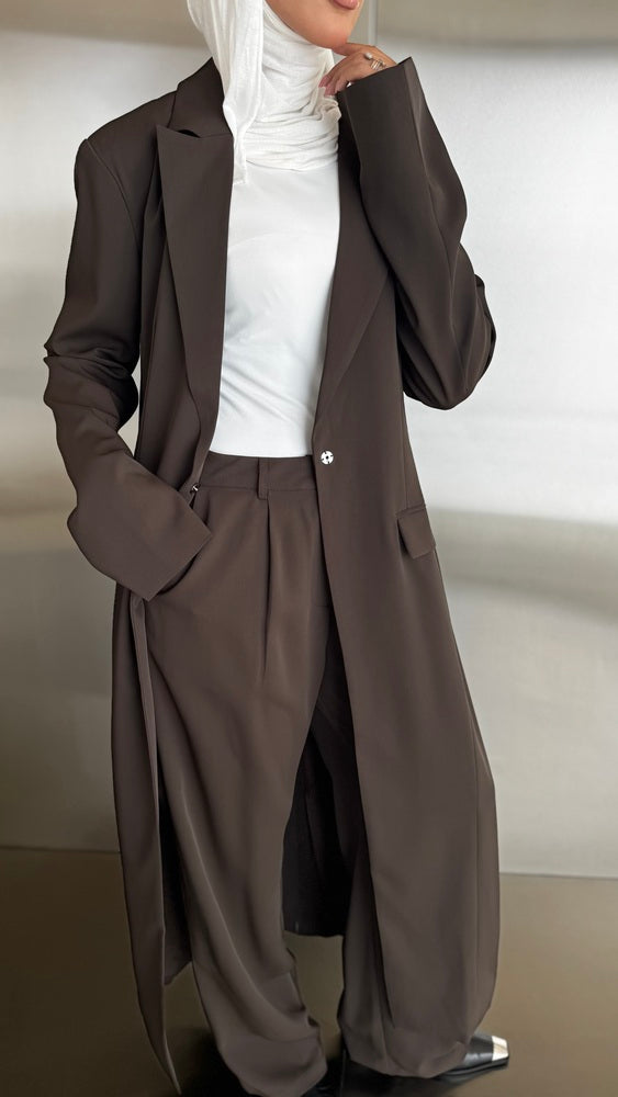 One Button Long Blazer w/ Pants SetX