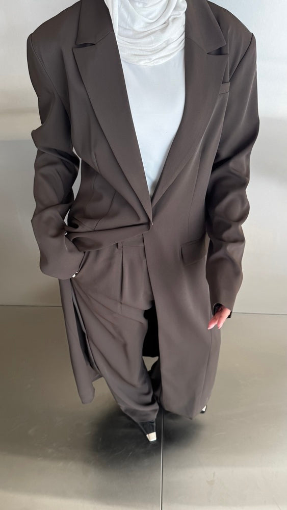 One Button Long Blazer w/ Pants SetX