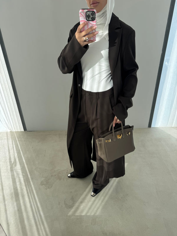 One Button Long Blazer w/ Pants SetX