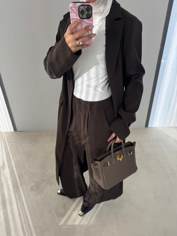 One Button Long Blazer w/ Pants SetX