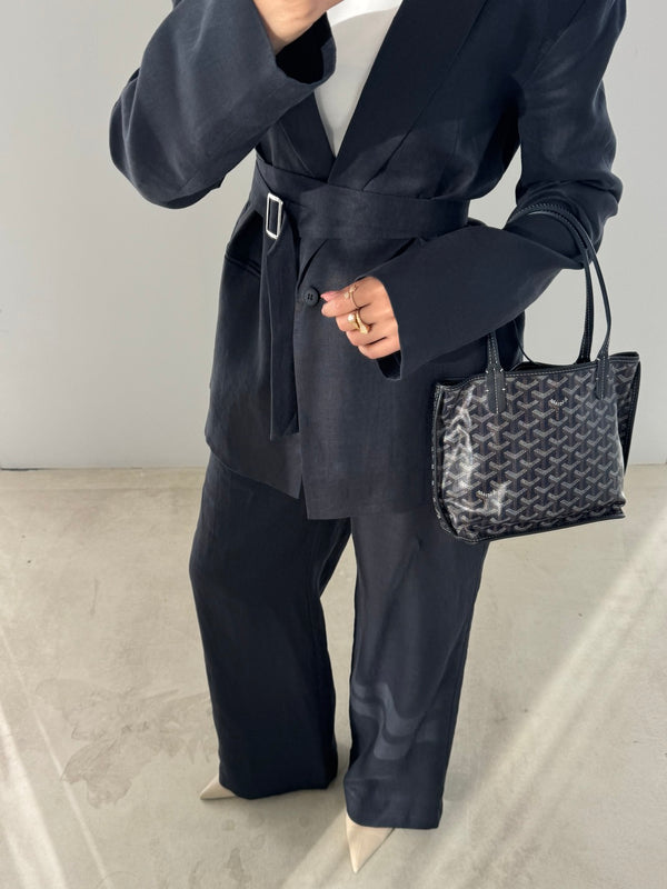 2PC Linen Belted Blazer Set