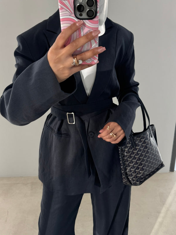 2PC Linen Belted Blazer Set