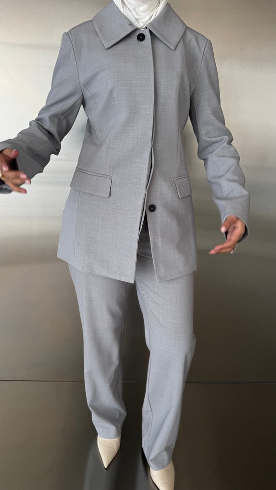 Hidden Buttons Blazer Set 2PC