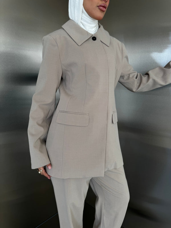Hidden Buttons Blazer Set 2PC