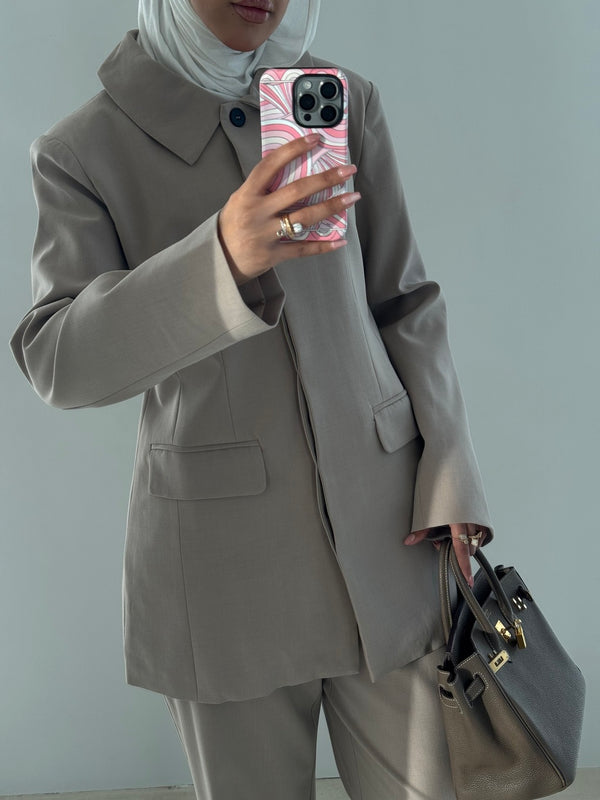 Hidden Buttons Blazer Set 2PC