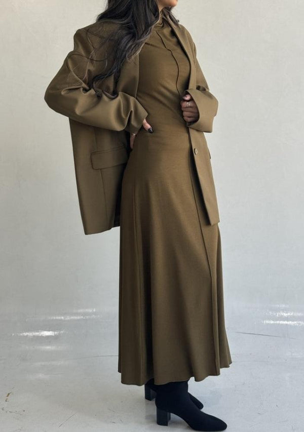 Turtleneck A-line Long Dress + Blazer Setملابس كاملة / أطقم