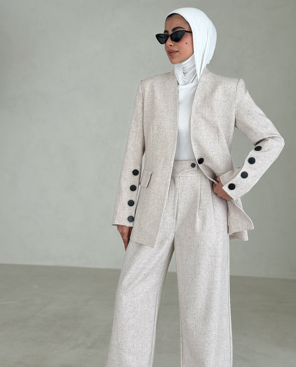 Buttoned Sleeve V neck Blazer 2PC Set