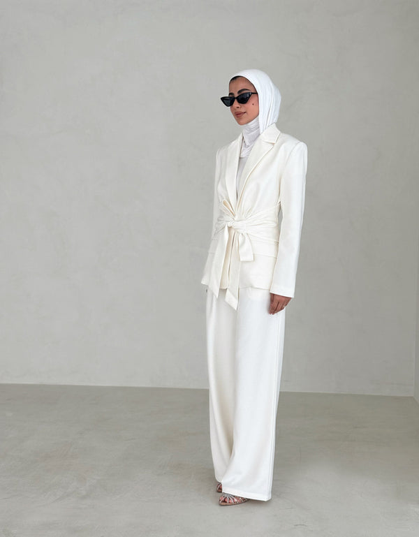 Wide Belt Blazer Pants Set
