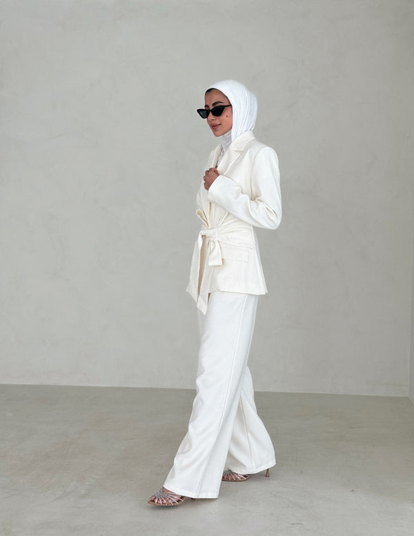 Wide Belt Blazer Pants Set