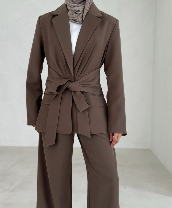 Wide Belt Blazer Pants Set