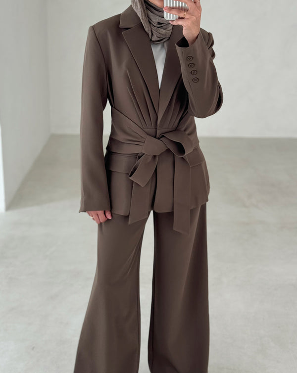 Wide Belt Blazer Pants Set