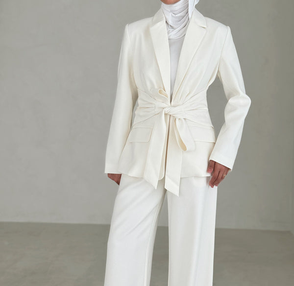 Wide Belt Blazer Pants Set