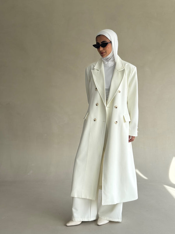 Lace-up 6 Buttons Longline Coat Set 2PC