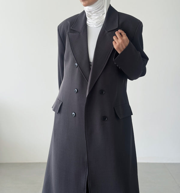 Lace-up 6 Buttons Longline Coat Set 2PC