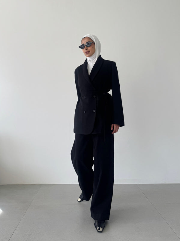 Woolen Belted  Blazer Set