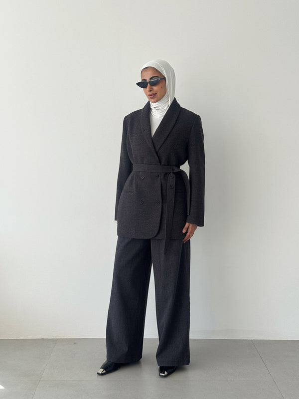 Woolen Belted  Blazer Set