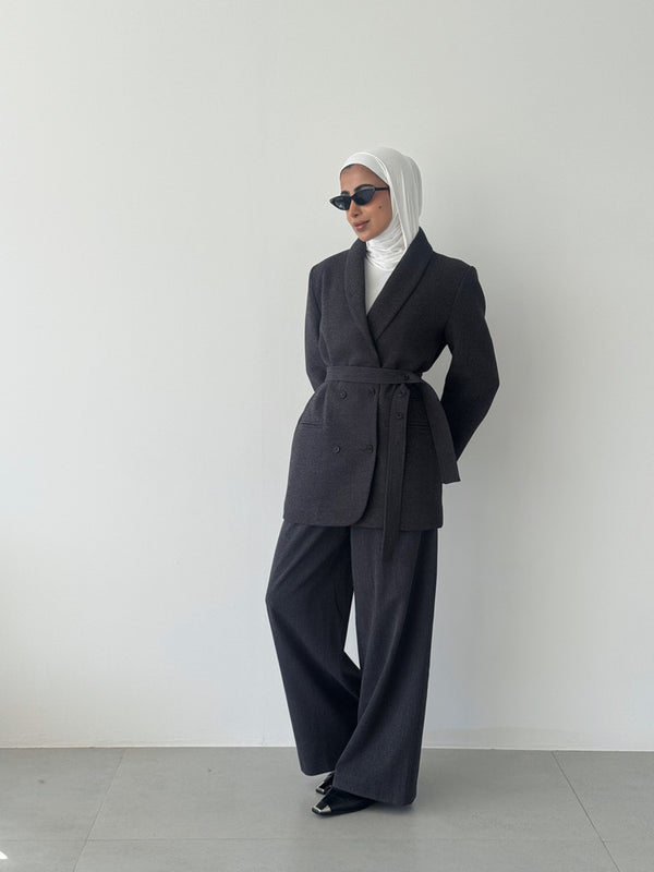 Woolen Belted  Blazer Set