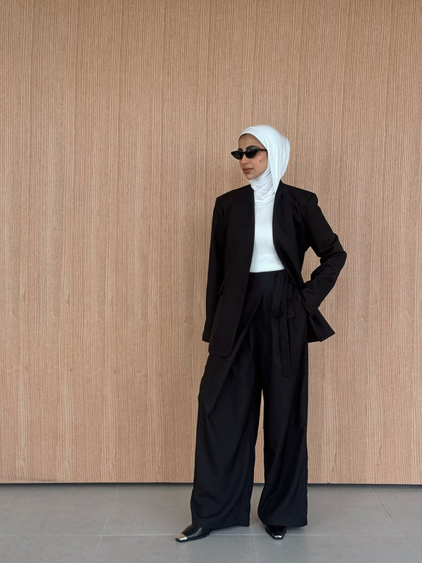 Tie-Waist Asymmetrical Trouser Set