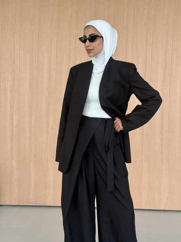 Tie-Waist Asymmetrical Trouser Set
