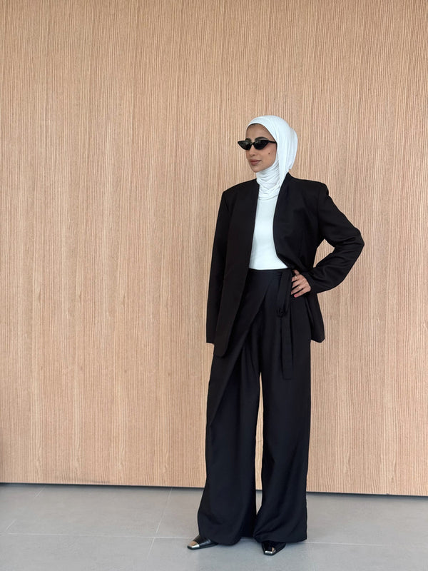 Tie-Waist Asymmetrical Trouser Set