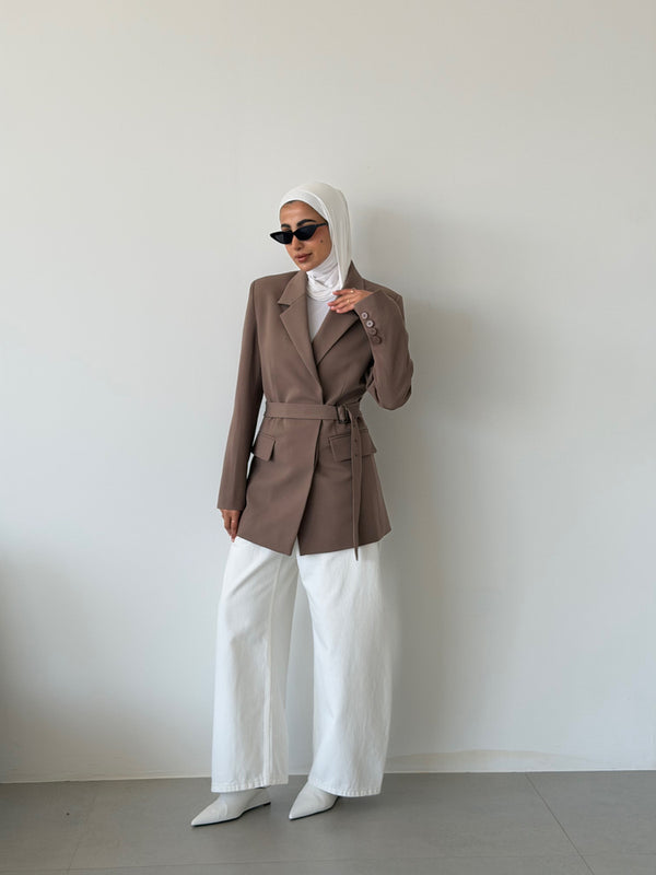 Concealed Button Belted Blazer