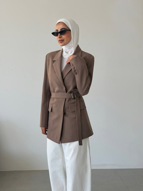 Concealed Button Belted Blazer