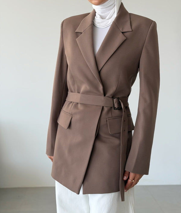 Concealed Button Belted Blazer