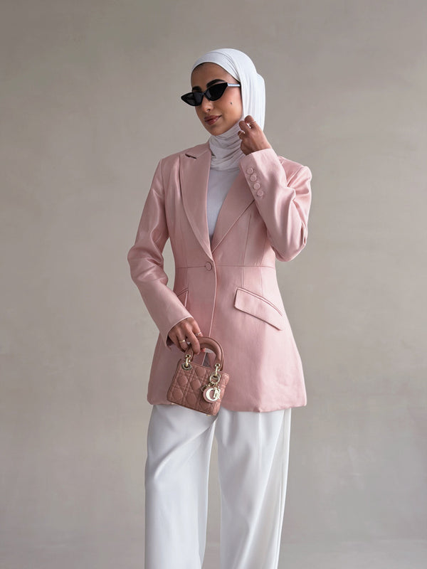 Satin Angled Flap Pockets Blazer