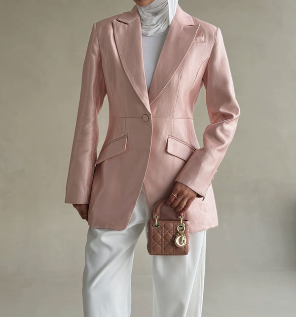 Satin Angled Flap Pockets Blazer