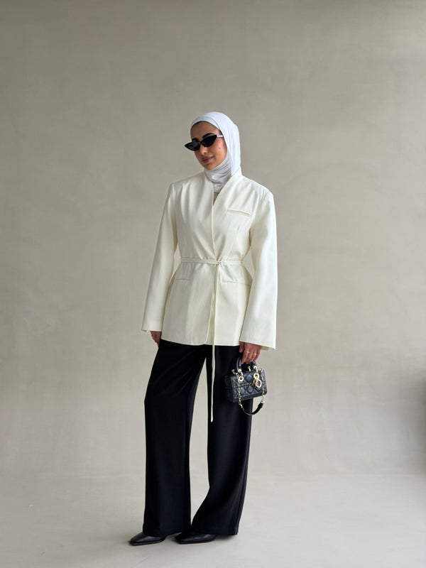 Belted Collarless Blazer