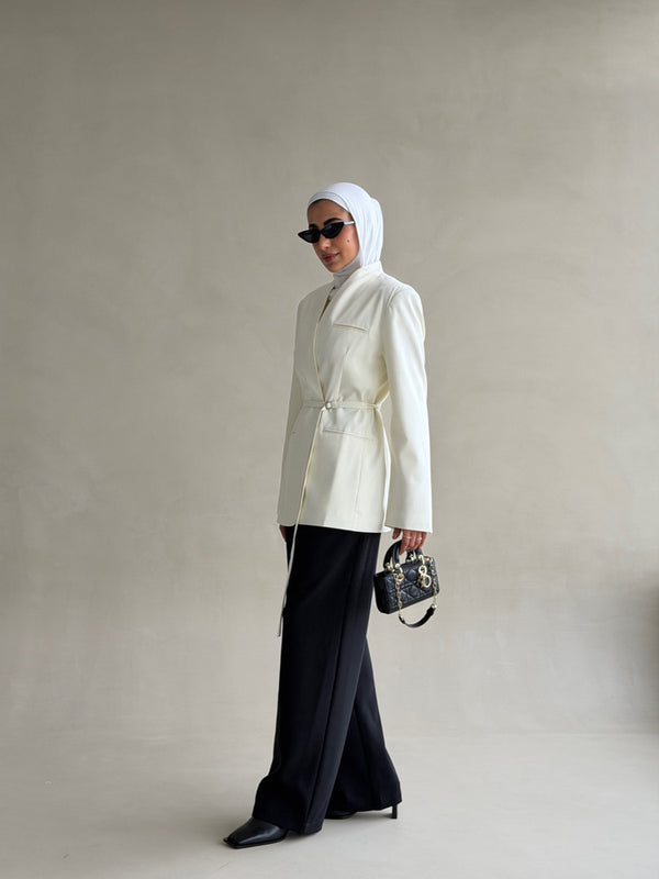 Belted Collarless Blazer
