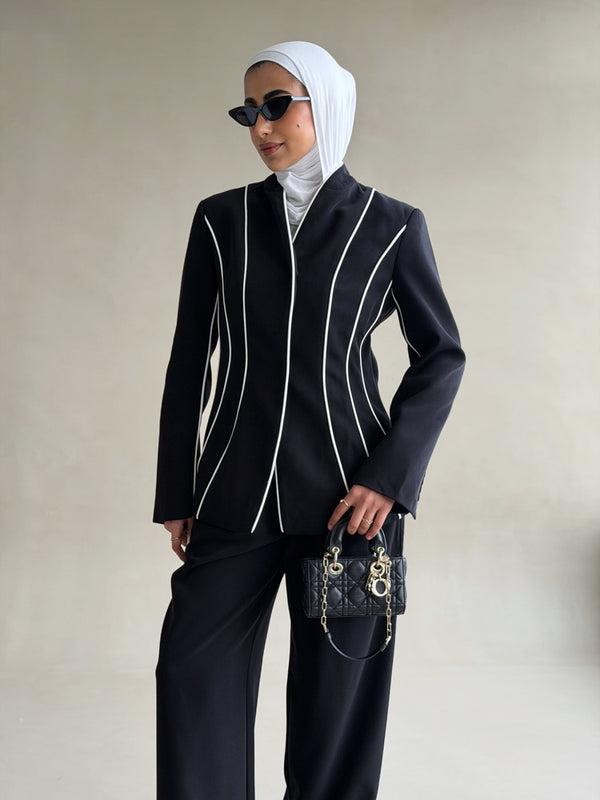 White Vertical  Lining Tailored Set