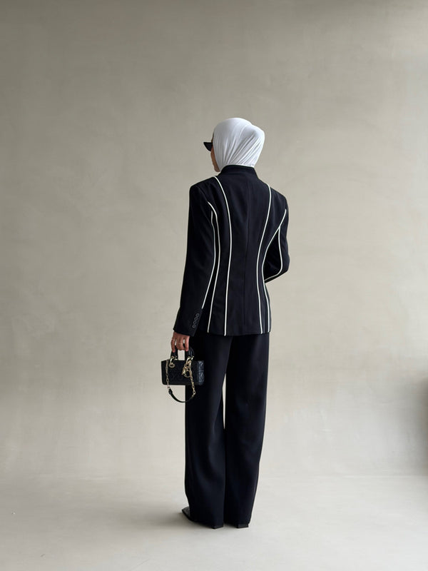 White Vertical  Lining Tailored Set