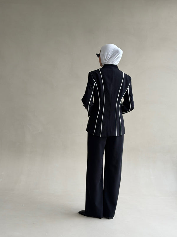 White Vertical  Lining Tailored Set