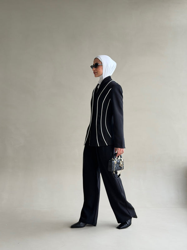 White Vertical  Lining Tailored Set