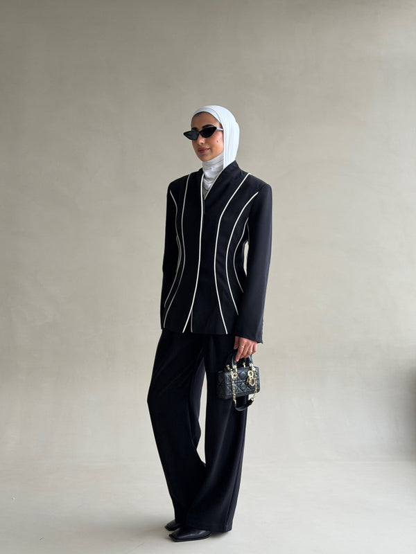 White Vertical  Lining Tailored Set