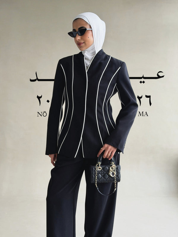 White Vertical  Lining Tailored Set