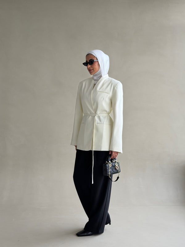 Belted Collarless Blazer