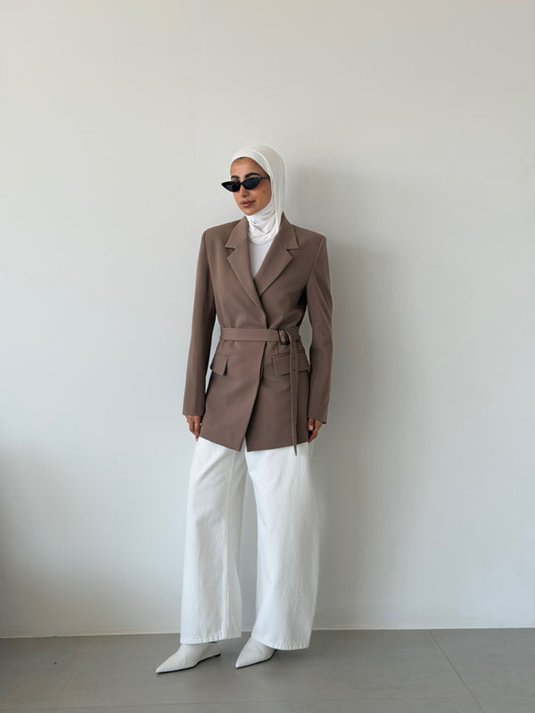 Concealed Button Belted Blazer