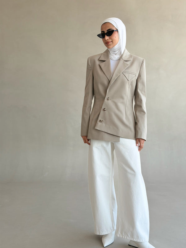 Diagonal Button Line Blazer
