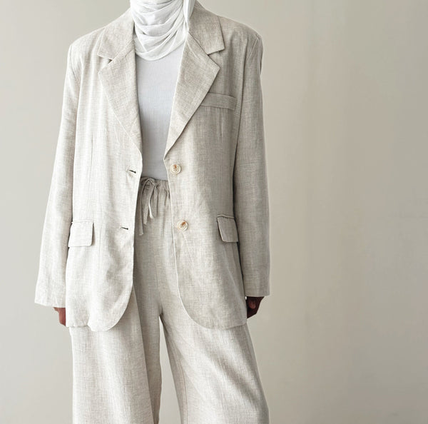 Back Slit Blazer Linen Set