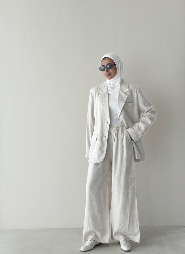 Back Slit Blazer Linen Set
