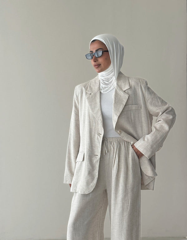 Back Slit Blazer Linen Set