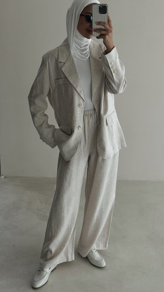 Back Slit Blazer Linen Set