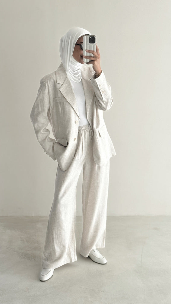 Back Slit Blazer Linen Set