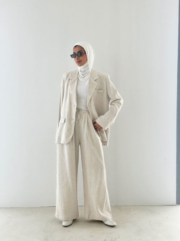 Back Slit Blazer Linen Set