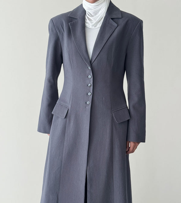 Linen Waist Gathered Long Blazer