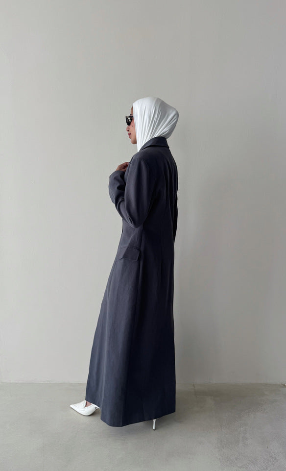 Linen Waist Gathered Long Blazer