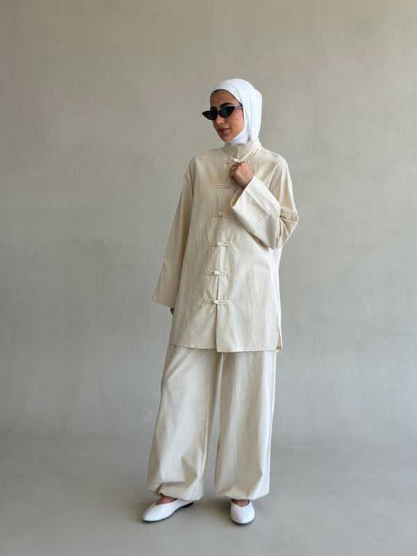 Frog-looped Knot Shirt & Pants Set